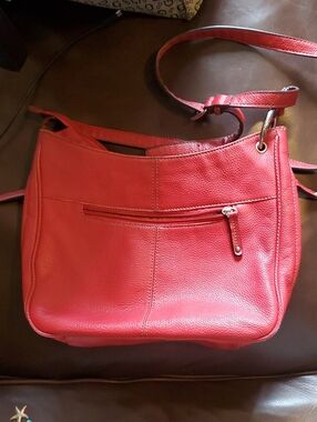 Tignanello Red 100% Leather Handbag with Silver Logo Accent 6 Pocket!